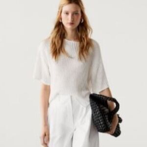 Massimo Dutti Womens Sweater Small S Off White Knit Short Sleeve 5639/528 NWT